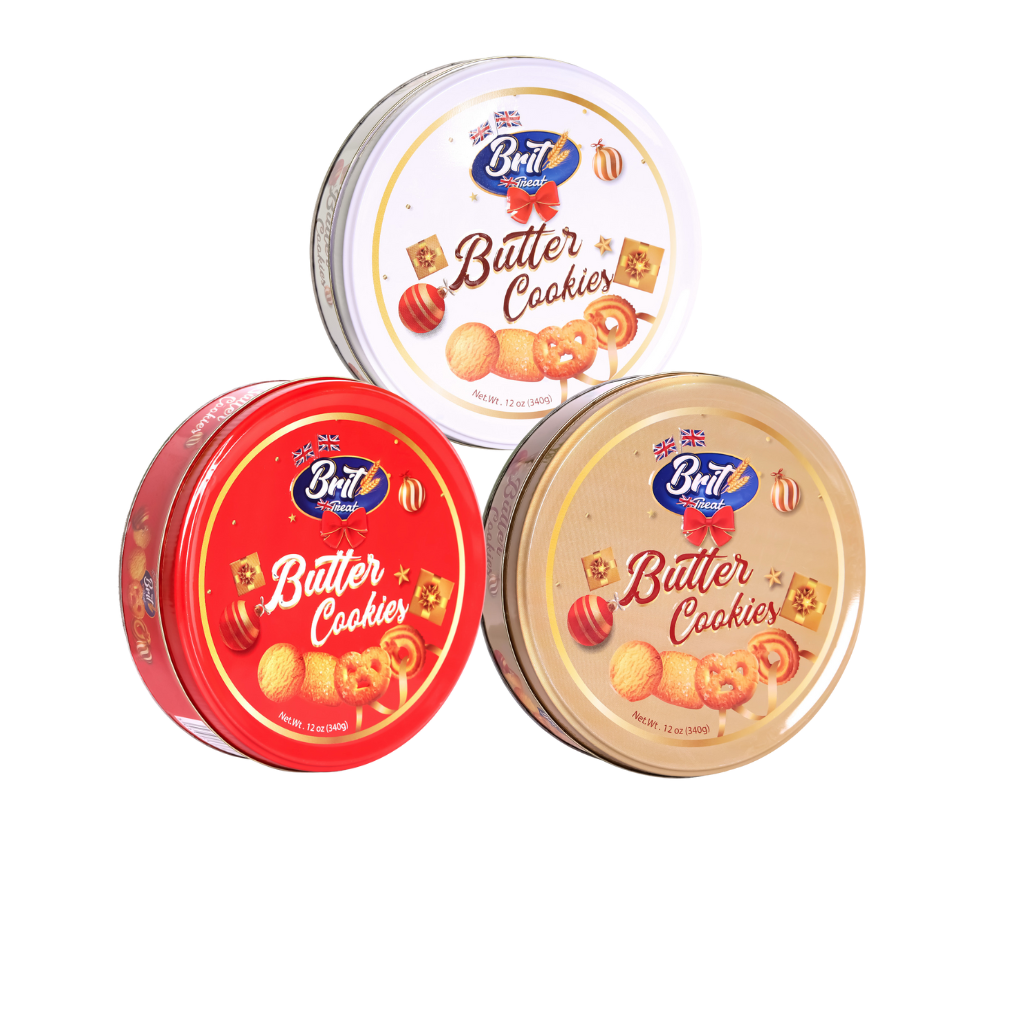 Three Brit Treat Butter Cookie Tins